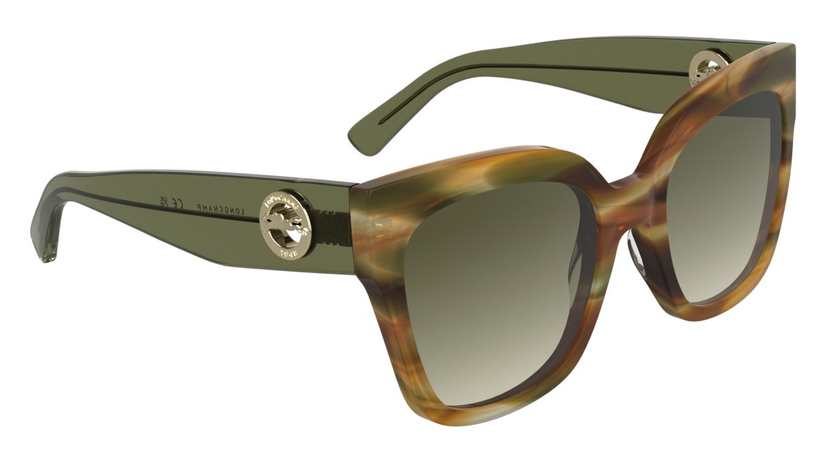 Occhiali da sole Longchamp LO717S (324) colore striped khaki brown havana forma pantos lenti gradient khaki