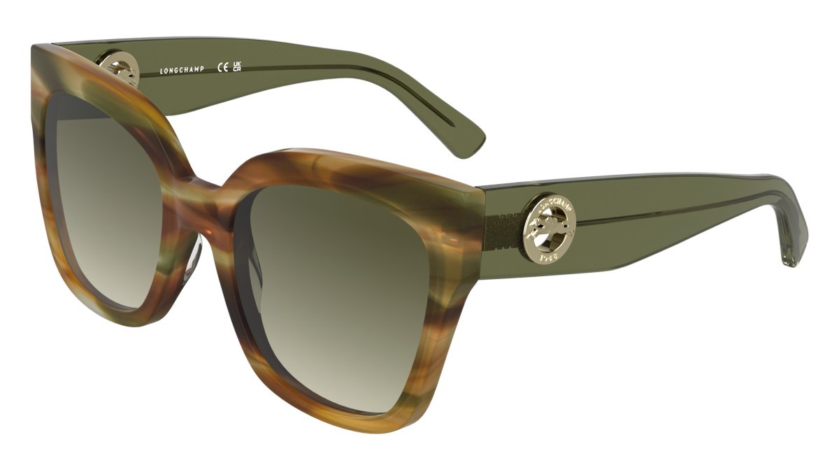 Occhiali da sole Longchamp LO717S (324) colore striped khaki brown havana forma pantos lenti gradient khaki