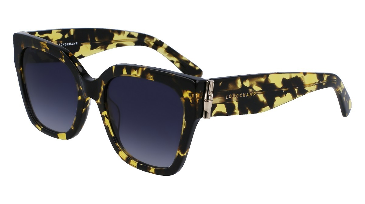 Sunglasses Longchamp LO732S (243) color yellow havana shape rectangle lenses gradient blue