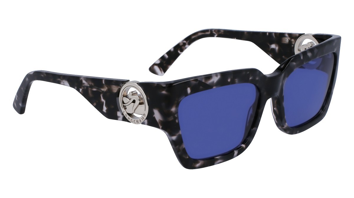 Sonnenbrillen Longchamp LO735S (005) farbe grey havana form rechteckig gläser solid blue