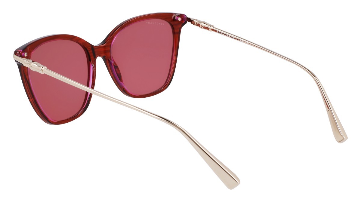 Sunglasses Longchamp LO757S (607) color striped red shape rectangle lenses solid burgundy