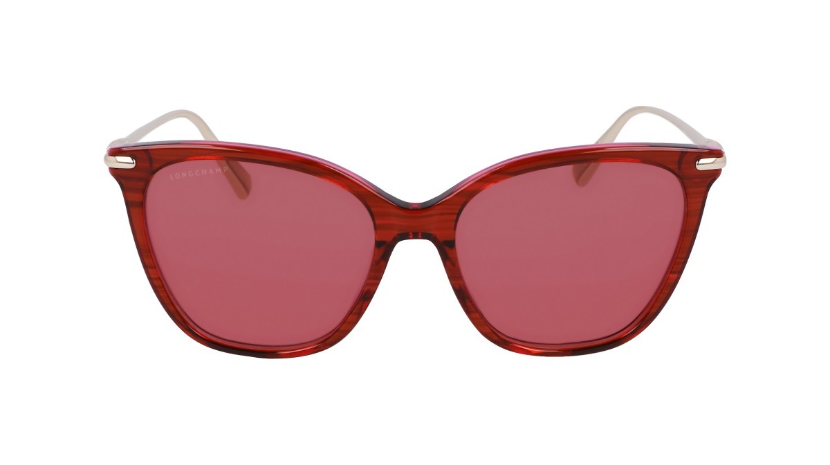Sunglasses Longchamp LO757S (607) color striped red shape rectangle lenses solid burgundy