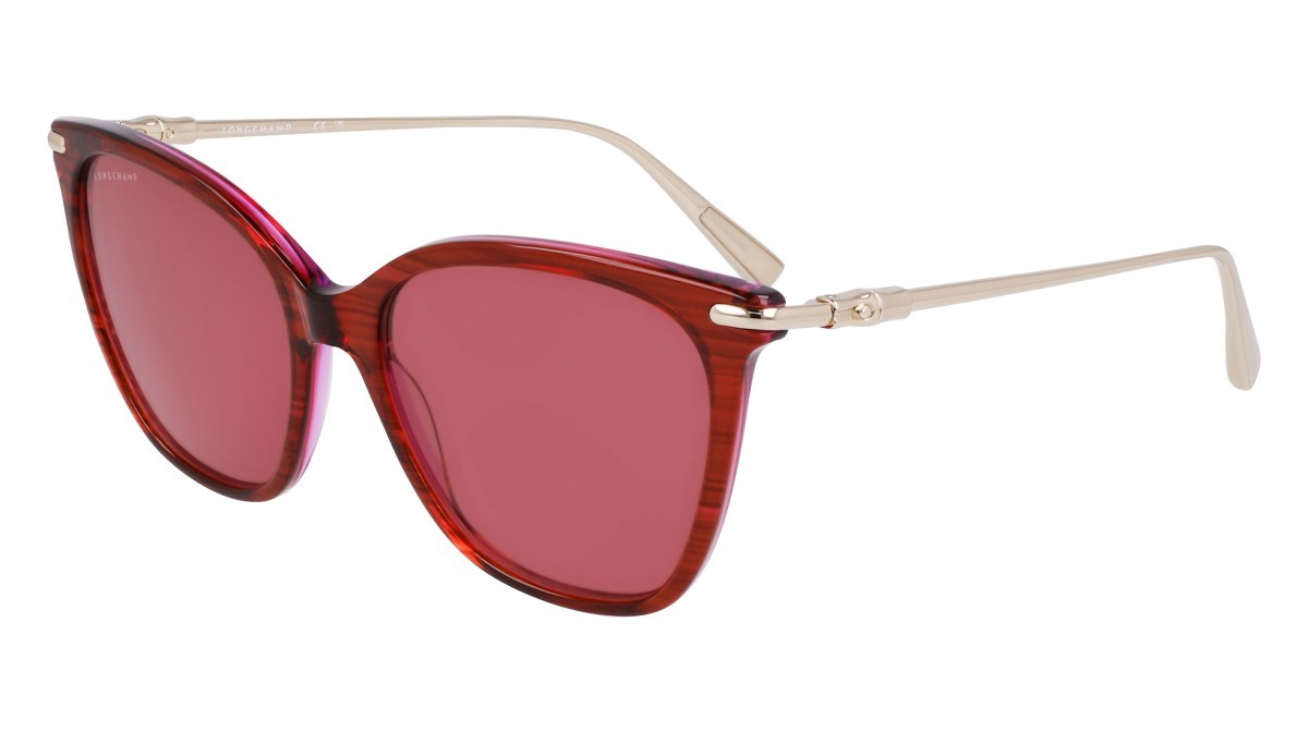 Sunglasses Longchamp LO757S (607) color striped red shape rectangle lenses solid burgundy