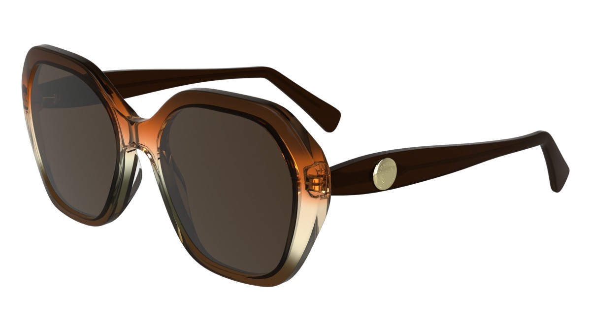 Occhiali da sole Longchamp LO759S (209) colore transparent gradient brown/ora forma rettangolare lenti solid brown
