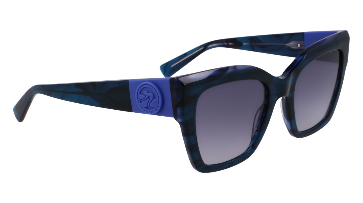Occhiali da sole Longchamp LO762S (407) colore striped blue forma rettangolare lenti gradient smoke blue