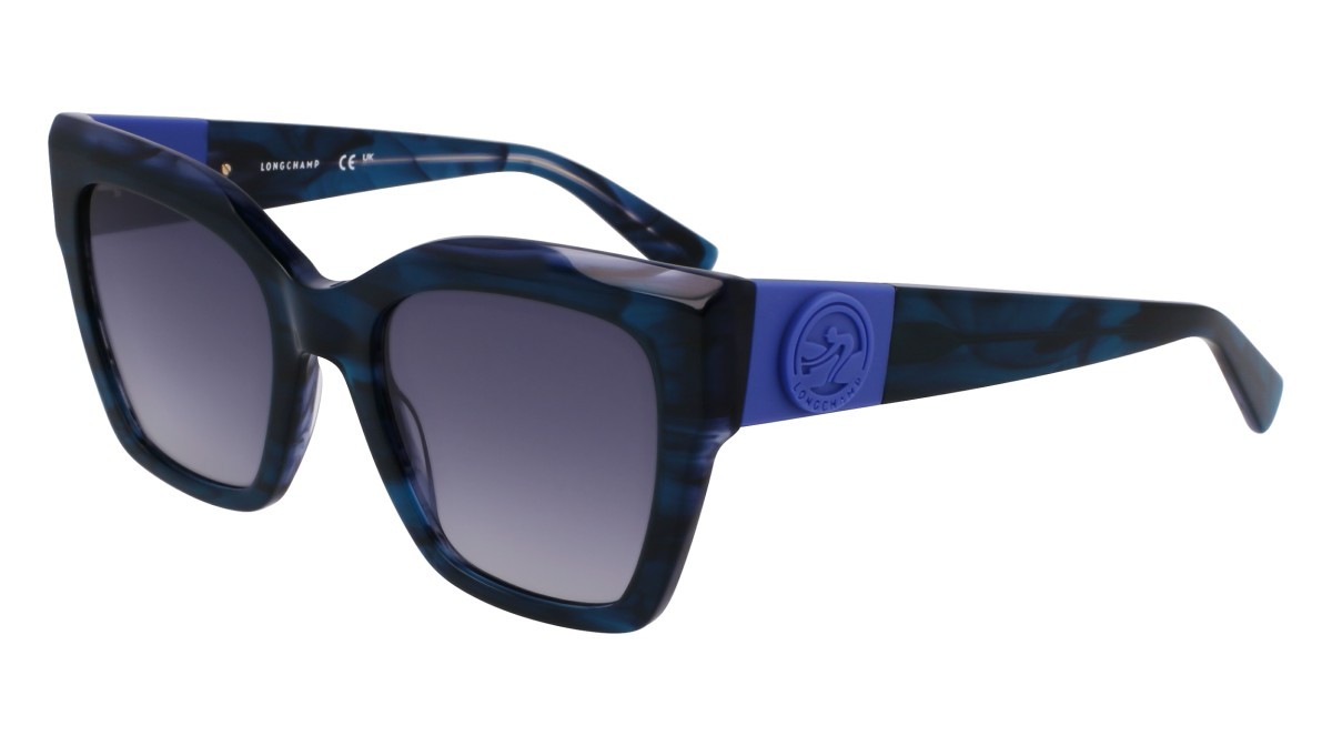 Occhiali da sole Longchamp LO762S (407) colore striped blue forma rettangolare lenti gradient smoke blue