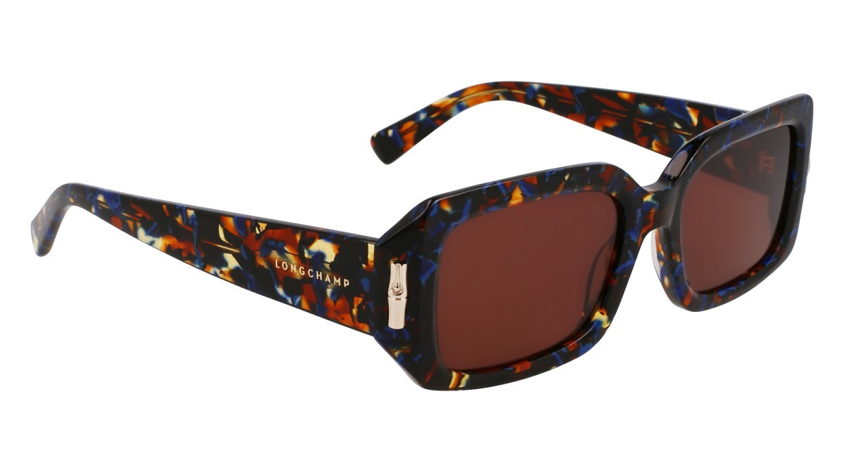 Occhiali da sole Longchamp LO765S (431) colore marble blue forma rettangolare lenti solid brown
