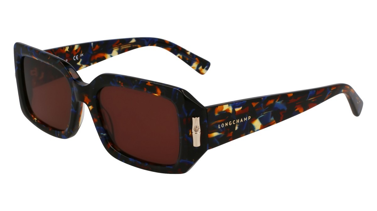 Occhiali da sole Longchamp LO765S (431) colore marble blue forma rettangolare lenti solid brown