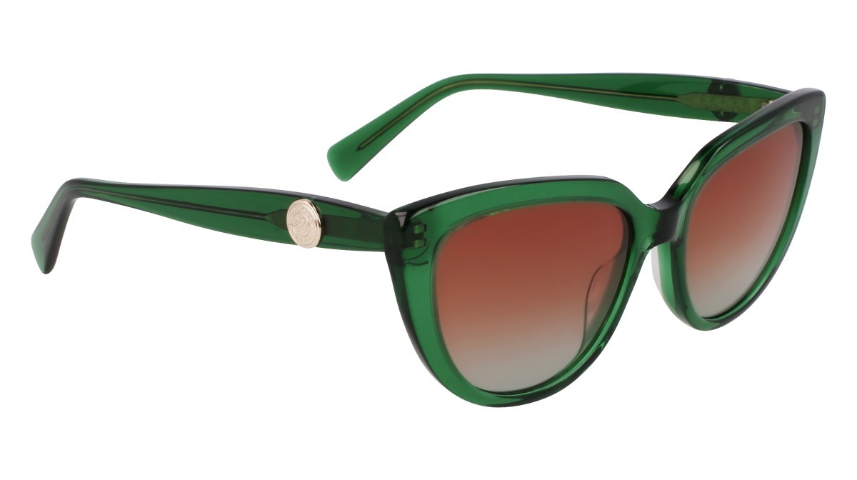 Occhiali da sole Longchamp LO766S (300) colore transparent green forma cat eye lenti double gradient brown+green