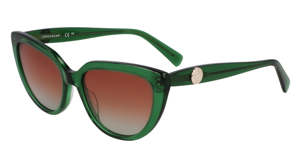 Occhiali da sole Longchamp LO766S (300) colore transparent green forma cat eye lenti double gradient brown+green