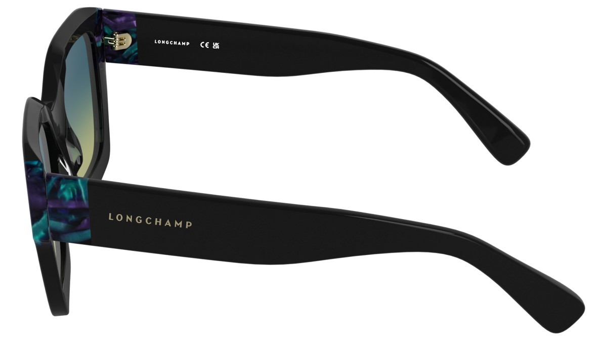 Sunglasses Longchamp LO771S (007) color black/marble turquoise shape rectangle lenses grazient azure yellow
