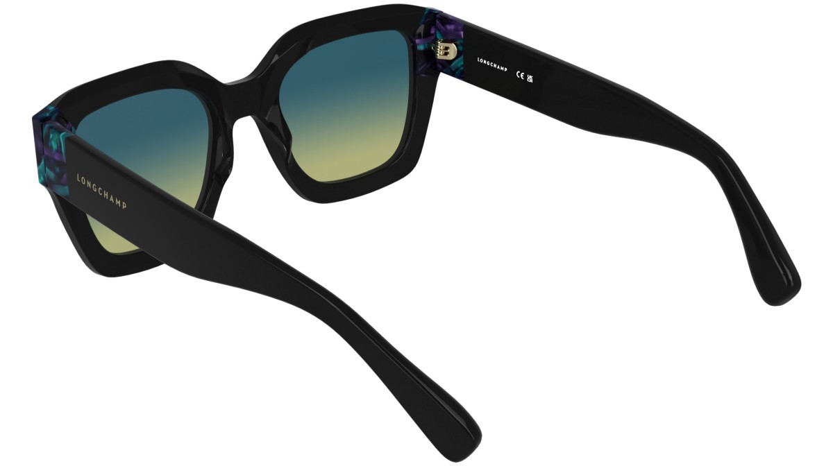 Sunglasses Longchamp LO771S (007) color black/marble turquoise shape rectangle lenses grazient azure yellow