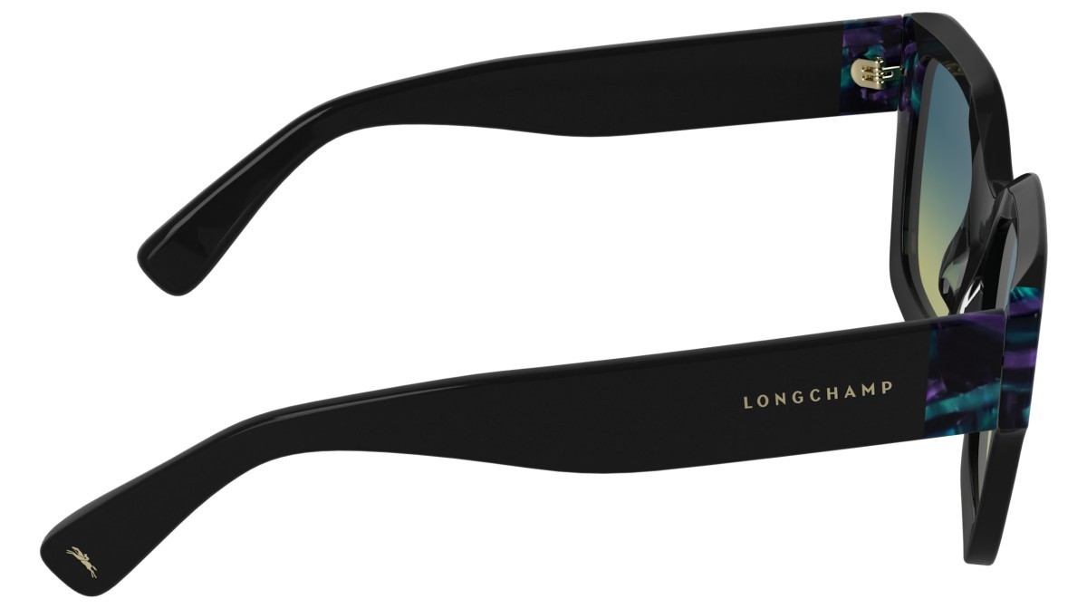 Sunglasses Longchamp LO771S (007) color black/marble turquoise shape rectangle lenses grazient azure yellow