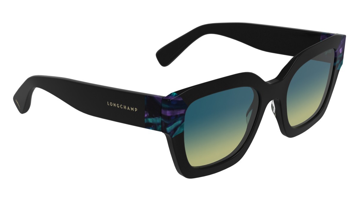 Sunglasses Longchamp LO771S (007) color black/marble turquoise shape rectangle lenses grazient azure yellow