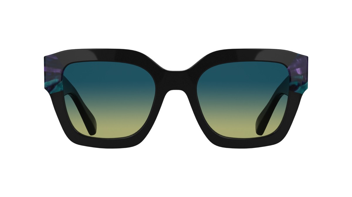 Sunglasses Longchamp LO771S (007) color black/marble turquoise shape rectangle lenses grazient azure yellow