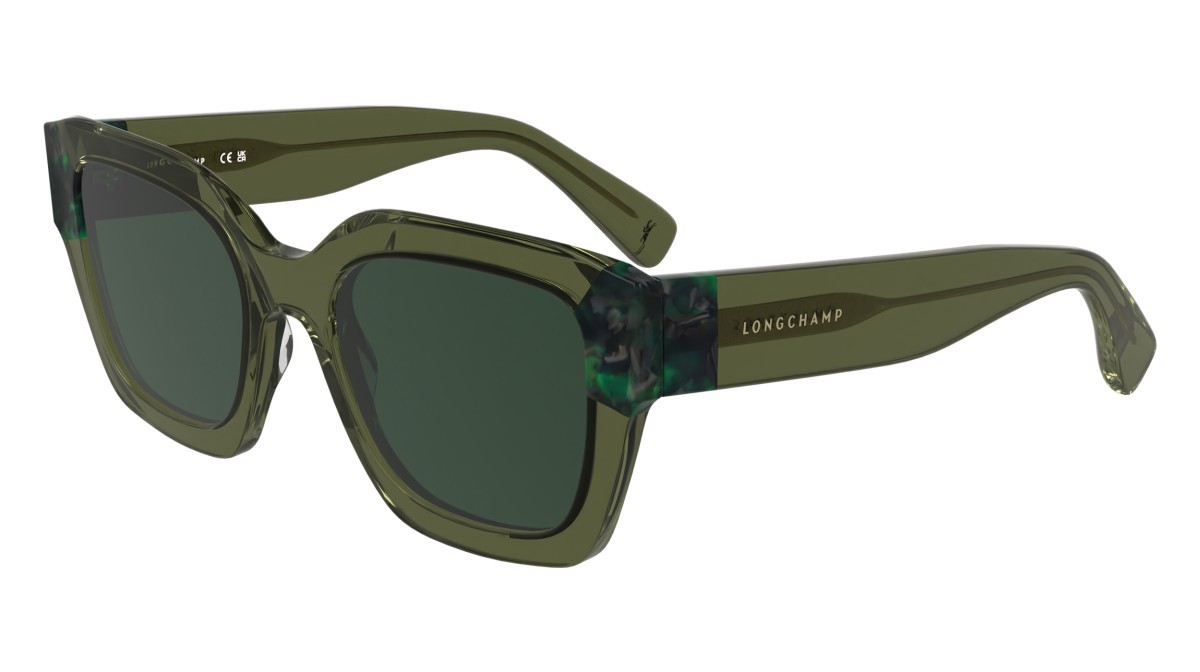 Occhiali da sole Longchamp LO771S (302) colore transparent green/textured gre forma rettangolare lenti solid green