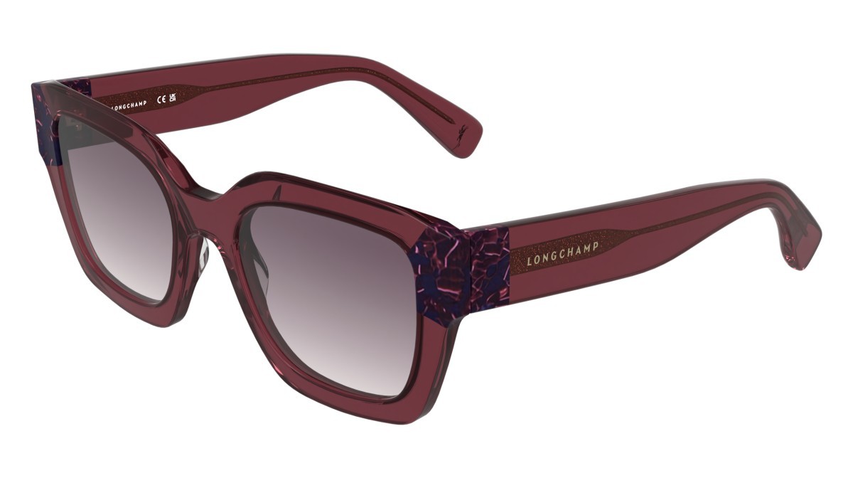Sunglasses Longchamp LO771S (615) color transparent wine/marble burgun shape rectangle lenses gradient purple