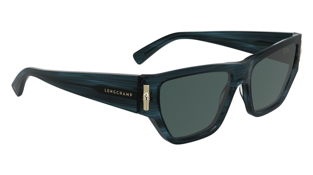 Sonnenbrillen Longchamp LO774S (407) farbe striped blue form rechteckig gläser solid green