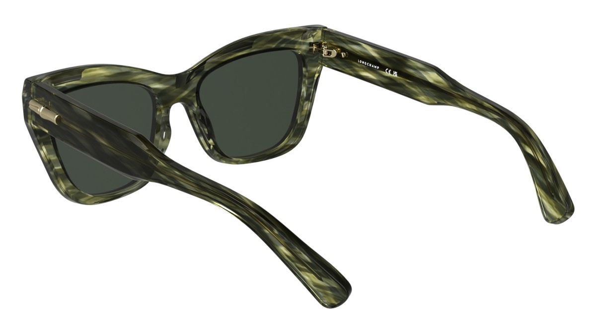 Occhiali da sole Longchamp LO777S (308) colore striped green forma cat eye lenti solid smoke green
