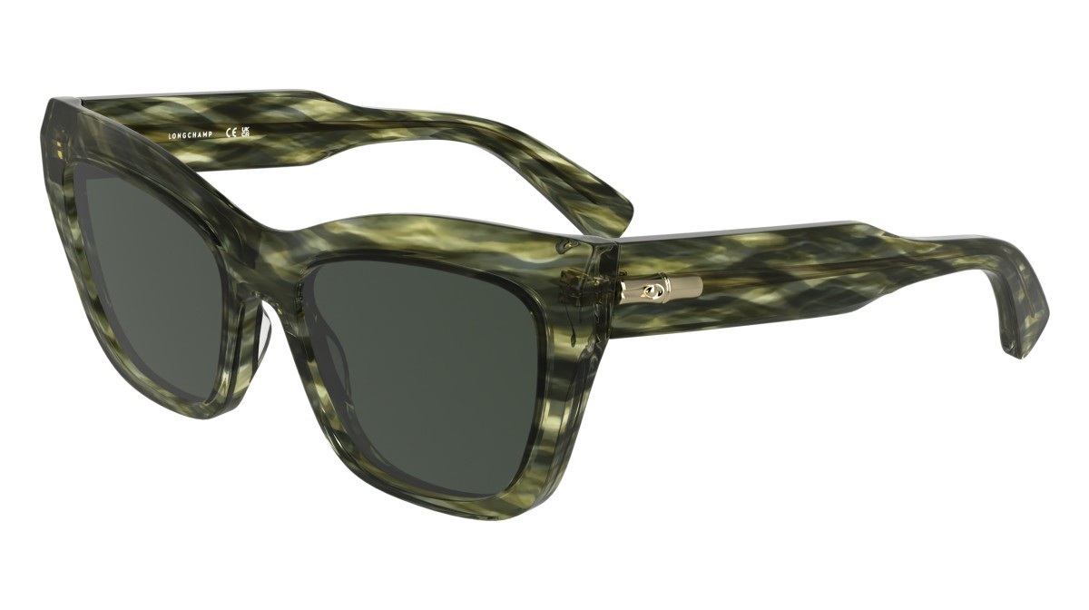 Occhiali da sole Longchamp LO777S (308) colore striped green forma cat eye lenti solid smoke green