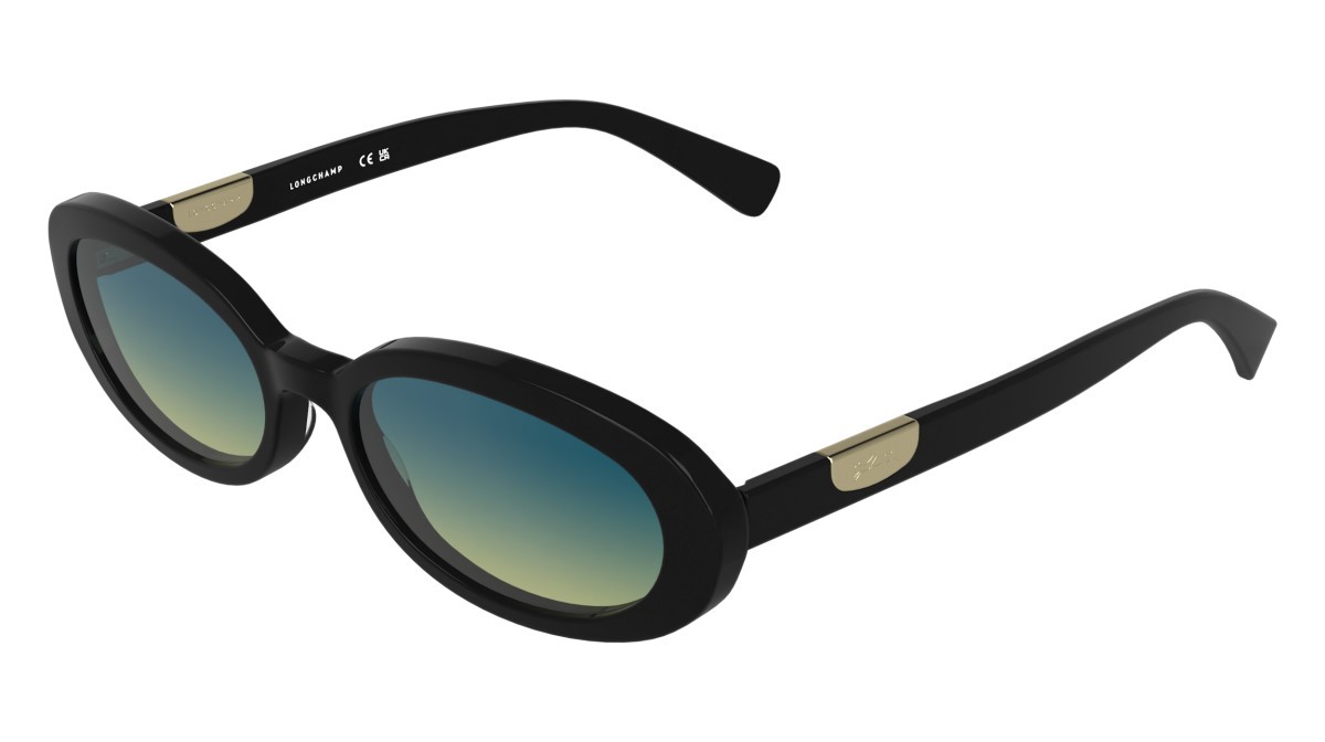 Sunglasses Longchamp LO795S (001) color black shape oval lenses grazient azure yellow