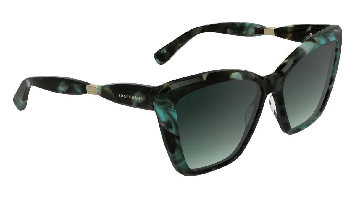 Occhiali da sole Longchamp LO803S (429) colore petrol havana forma farfalla lenti gradient green
