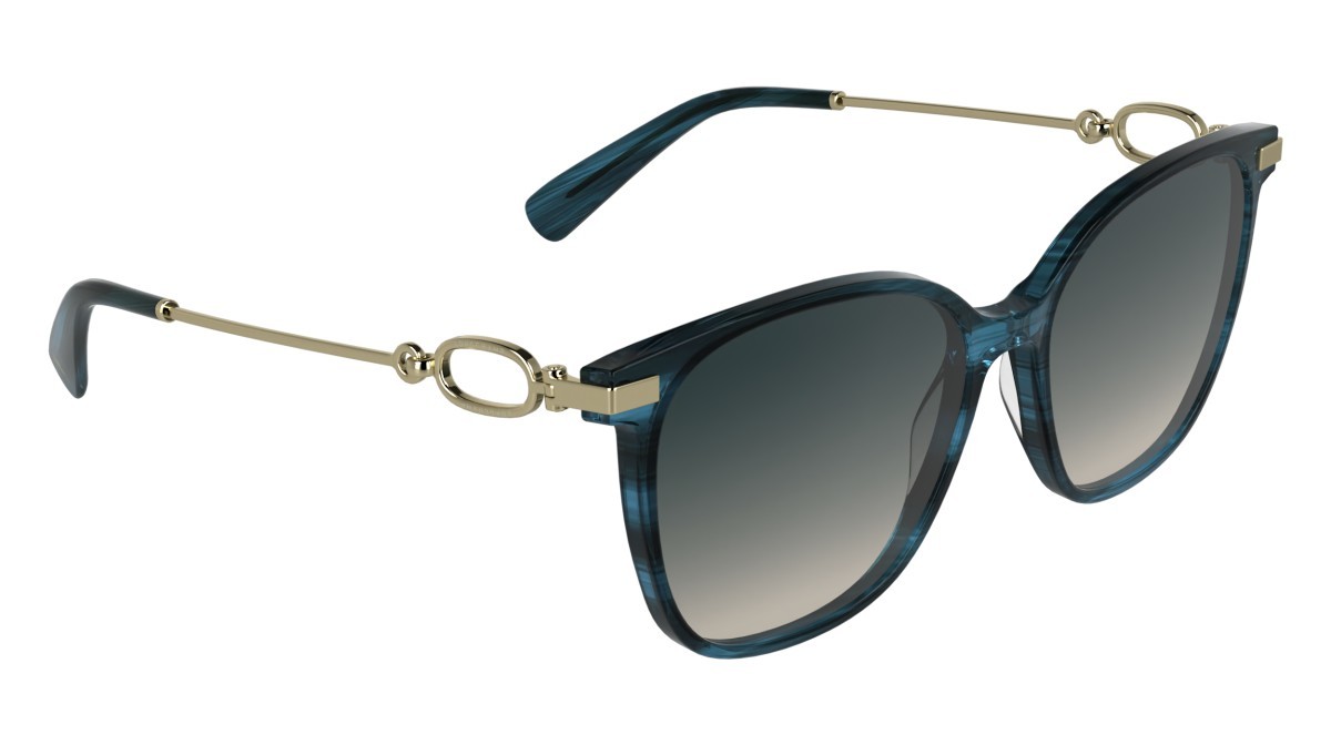 Occhiali da sole Longchamp LO805S (407) colore striped blue forma rettangolare lenti gradient navy/nude