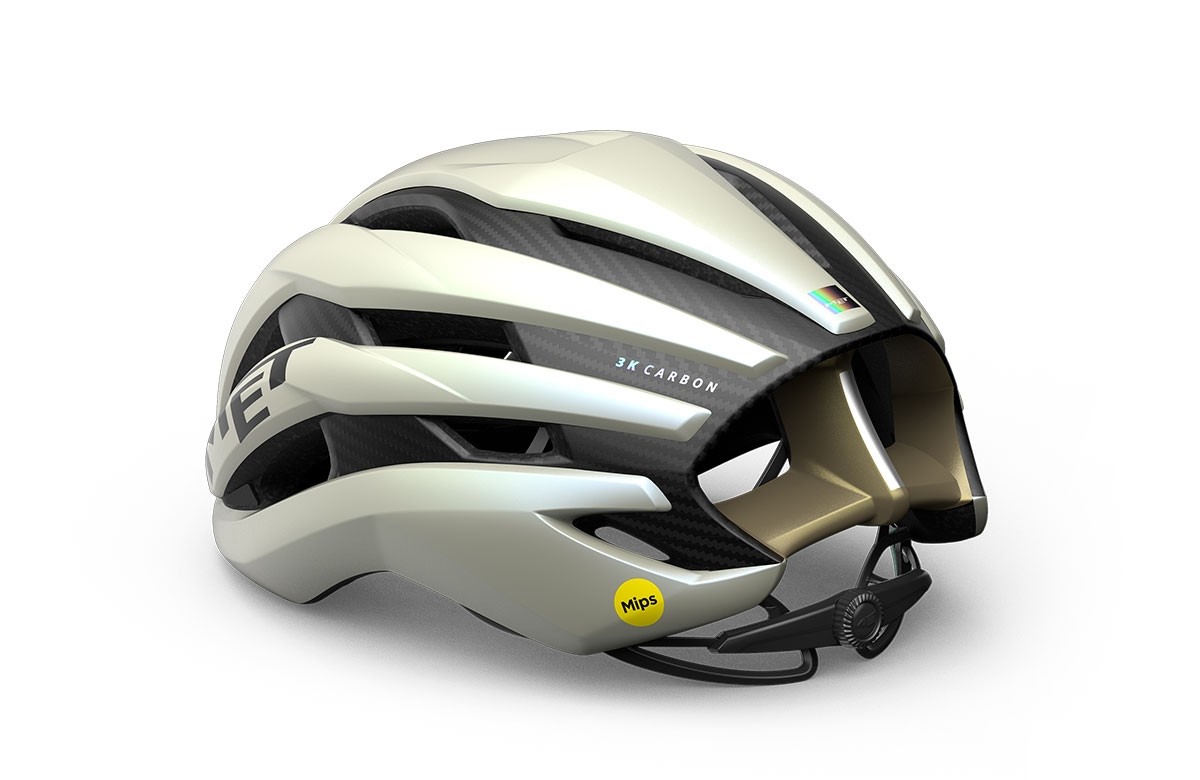 Fahrradhelme MET Trenta 3k carbon mips vanilla ice gold opaco 3HM146 WH1 