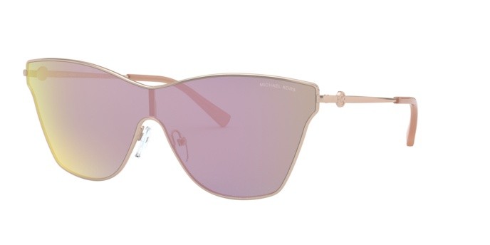 Occhiali da sole Michael Kors Larissa MK 1063 (11084Z) colore rose gold forma farfalla lenti pink mirror
