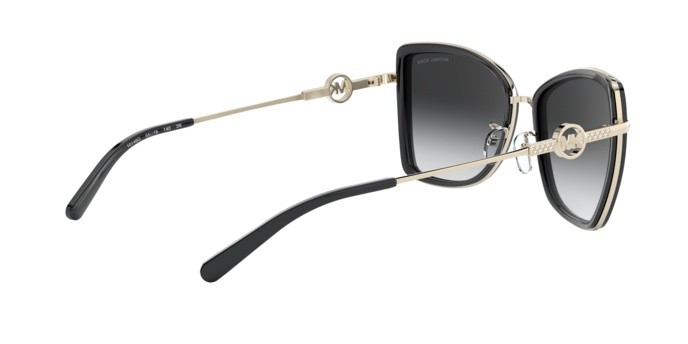 Occhiali da sole Michael Kors Corsica MK 1067B (10148G) colore light gold forma farfalla lenti dark grey gradient