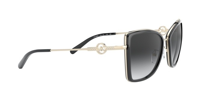 Occhiali da sole Michael Kors Corsica MK 1067B (10148G) colore light gold forma farfalla lenti dark grey gradient