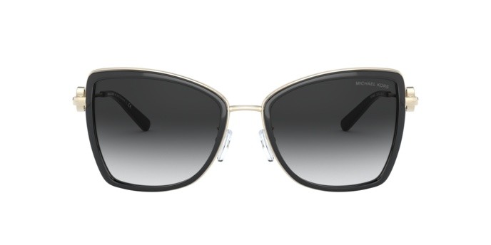 Occhiali da sole Michael Kors Corsica MK 1067B (10148G) colore light gold forma farfalla lenti dark grey gradient