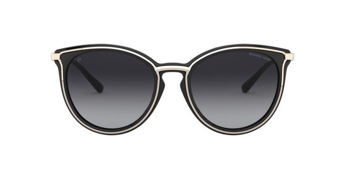 Sunglasses Michael Kors Brisbane MK 1077 (1014T3) color light gold/black shape round lenses dark grey gradient polar
