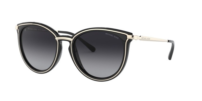 Sunglasses Michael Kors Brisbane MK 1077 (1014T3) color light gold/black shape round lenses dark grey gradient polar
