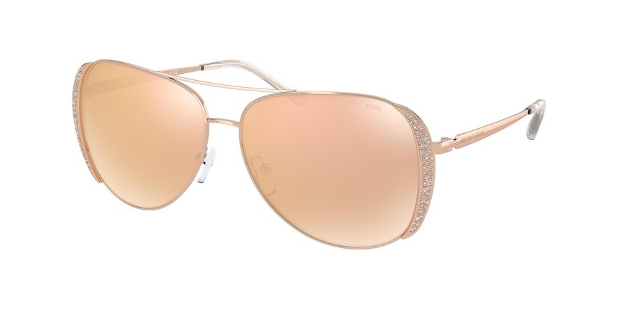 Occhiali da sole Michael Kors Chelsea glam MK 1082 (1108R1) colore rose gold forma aviator lenti rose gold flash