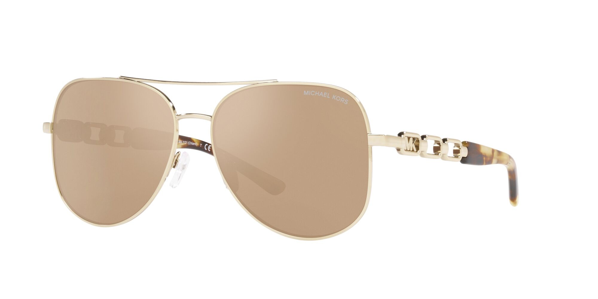 Occhiali da sole Michael Kors Chianti MK 1121 (10147P) colore oro chiaro forma aviator lenti specchiata oro