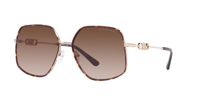 Occhiali da sole Michael Kors Empire Butterfly MK 1127J (101413) colore oro chiaro/tartarugato scuro forma irregolare lenti marrone sfumato