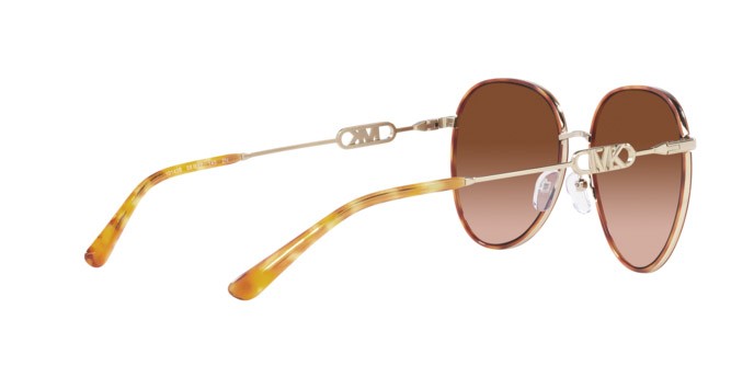 Occhiali da sole Michael Kors Empire MK 1128J (10143B) colore light gold amber tortoise forma aviator lenti ambra sfumato