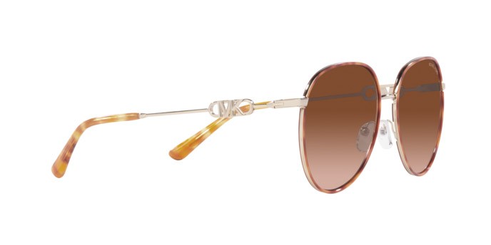 Occhiali da sole Michael Kors Empire MK 1128J (10143B) colore light gold amber tortoise forma aviator lenti ambra sfumato