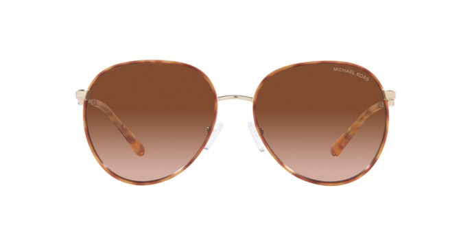 Occhiali da sole Michael Kors Empire MK 1128J (10143B) colore light gold amber tortoise forma aviator lenti ambra sfumato