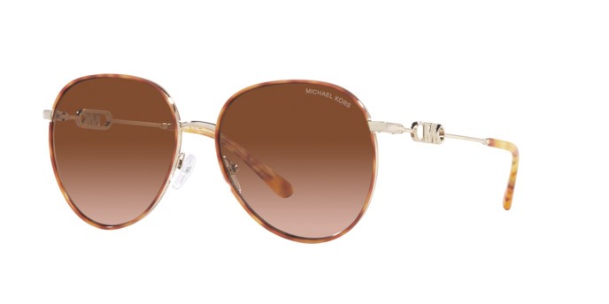 Occhiali da sole Michael Kors Empire MK 1128J (10143B) colore light gold amber tortoise forma aviator lenti ambra sfumato