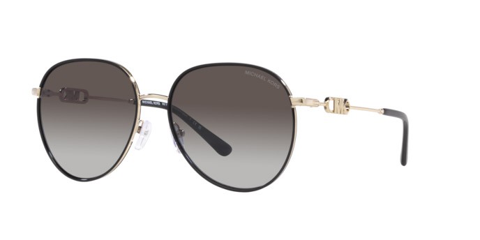 Occhiali da sole Michael Kors Empire MK 1128J (10148G) colore oro chiaro/nero forma aviator lenti grigio scuro sfumato