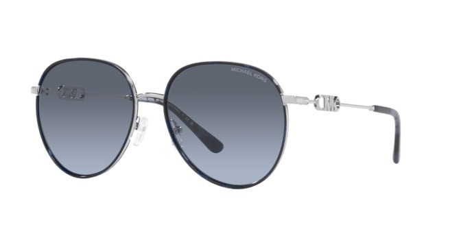 Occhiali da sole Michael Kors Empire MK 1128J (10158F) colore silver/blue tortoise forma aviator lenti blu navy sfumato