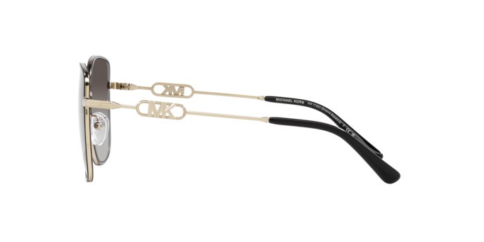 Sunglasses Michael Kors Empire Square MK 1129J (10148G) color oro chiaro/nero shape square lenses grigio scuro sfumato