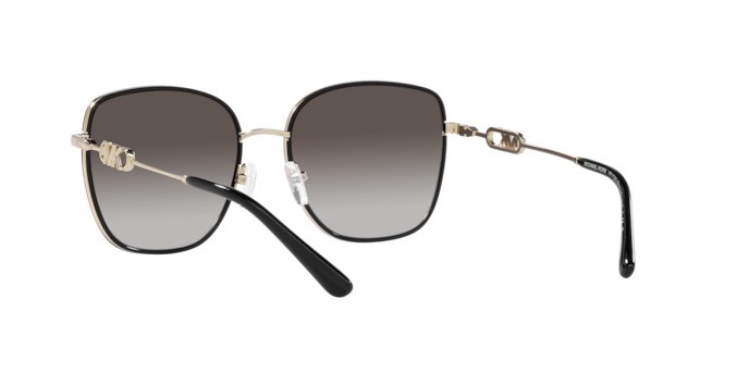 Sunglasses Michael Kors Empire Square MK 1129J (10148G) color oro chiaro/nero shape square lenses grigio scuro sfumato