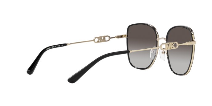 Sunglasses Michael Kors Empire Square MK 1129J (10148G) color oro chiaro/nero shape square lenses grigio scuro sfumato