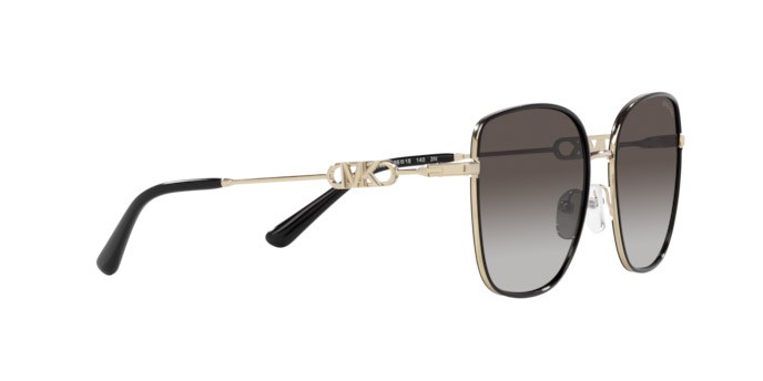 Sunglasses Michael Kors Empire Square MK 1129J (10148G) color oro chiaro/nero shape square lenses grigio scuro sfumato