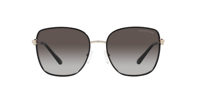 Sunglasses Michael Kors Empire Square MK 1129J (10148G) color oro chiaro/nero shape square lenses grigio scuro sfumato