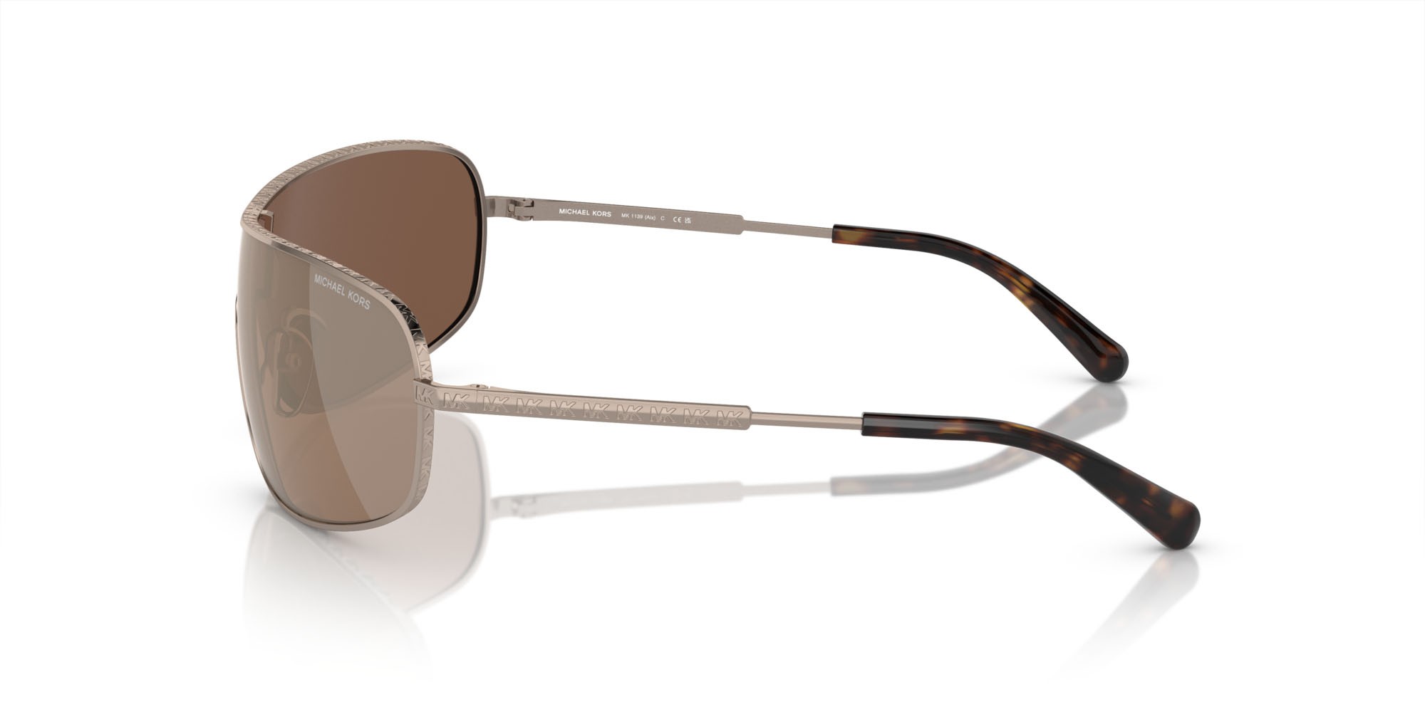 Occhiali da sole Michael Kors Aix MK 1139 (12137P) colore beige visone forma rettangolare lenti specchiata oro
