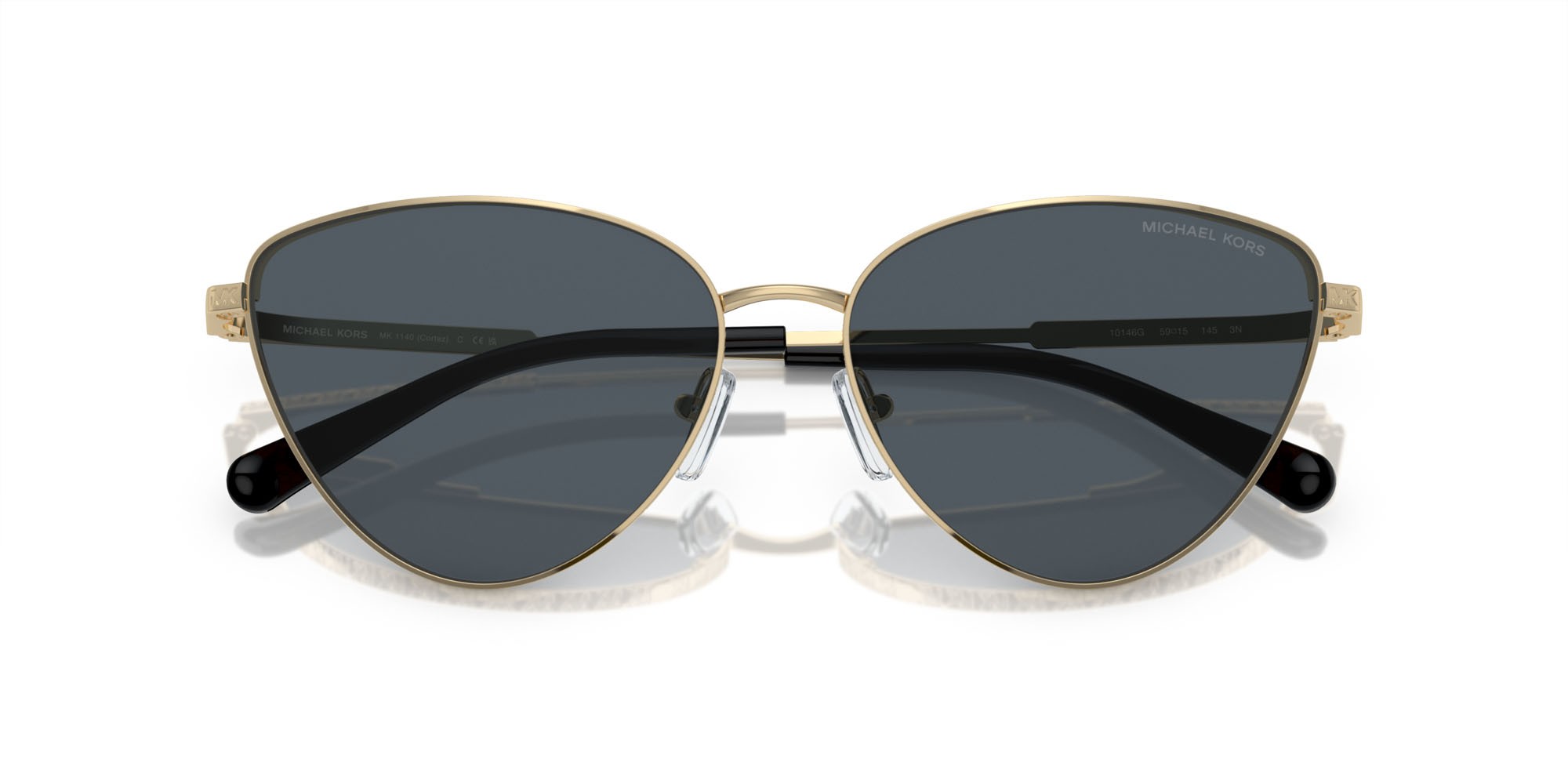 Sunglasses Michael Kors Cortez MK 1140 (10146G) color oro chiaro shape cat eye lenses grigio scuro tinta unita